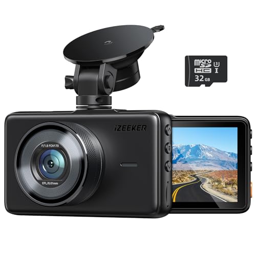 iZEEKER Dash Cam for Cars, 1080P Full HD Dash Camera, Dashcam with Night Vision, Car Camera with 3-inch LCD Display, Parking Mode, G-Sensor, Loop Recording, WDR, 32GB MicroSD Card