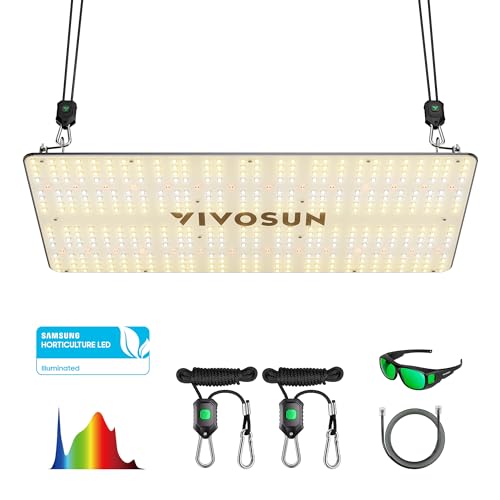 VIVOSUN VS2000 LED Grow Light with Samsung LM301 Diodes & Brand Driver Dimmable Lights Sunlike Full Spectrum w/Grow Glasses for Seedling Veg & Bloom Plant Growing Lamps for 4x2/3x3 Grow Tent