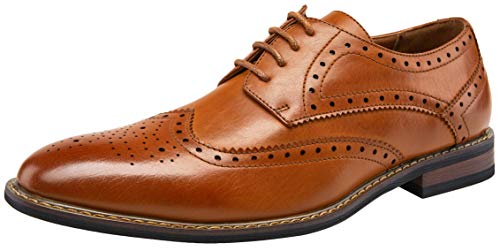 Jousen Men's Dress Shoes Wingtip Brogue Oxford Formal Shoes for Men Business Derby Shoes (AMY601 Yellow Brown 10.5)