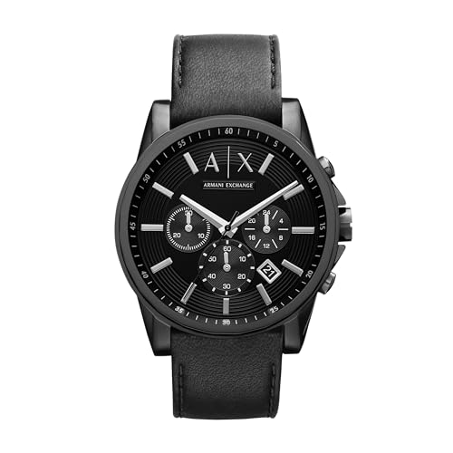 A｜X ARMANI EXCHANGE Men's Chronograph Black Stainless Steel & Black Leather Band Watch (Model: A|X2098)