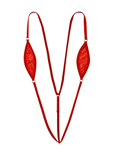 inlzdz Women's Sexy Sling Shot Y-back Micro Thongs Teardrop Extreme Teddy Underwear Swimsuit Red One Size