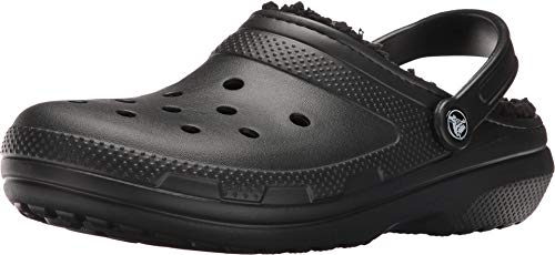 Crocs Men's and Women's Classic Lined Clog | Fuzzy Slippers, Black/Black, 13 Women/11 Men