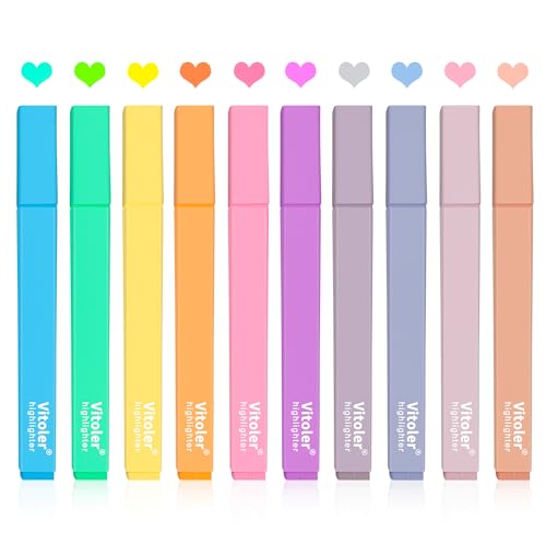 Vitoler 10Pcs Aesthetic Bible Highlighters, Chisel Tip Marker Pen,Assorted Color Candy Highlighters,No Bleed Bible Highlighters,Cute Pastel Highlighters for Journaling Planner Notes