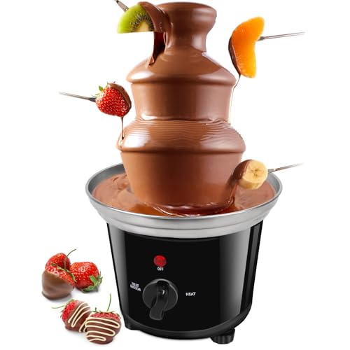 Electric Mini Chocolate Fountain for Easter Party,Chocolate Fondue 1.2lbs 3Tier Melt Dipping Machine Warmer,Stainless Steel Melting Pot for Nacho Cheese,BBQ Sauce,Strawberries, Marshmallows(Black）