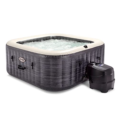 Intex PureSpa Plus 4 Person Inflatable 83' Square Outdoor Hot Tub Spa with 140 Bubble AirJets, Insulated Cover & LED Color Changing Lights, Greystone