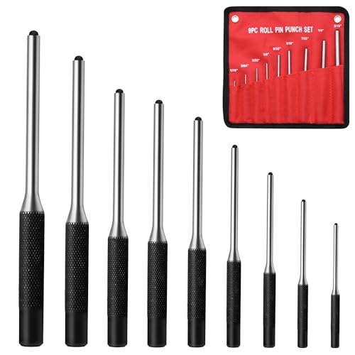 Pin Punch Set, 9pcs 1/16' - 5/16' Removing Repair Tools with Storage Pouch, Great for Automotive, Watch Repair, Jewelry and Craft(9pcs Pin Punch)