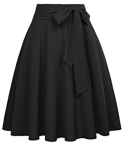 Black Skirt with Belt and Pockets Plus Size A Line Skirt for Women, 2XL