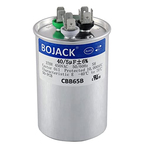 BOJACK 40+5 uF 40/5 MFD ±6% 370V/440 VAC CBB65 Dual run circular start capacitor for AC motor run or fan start or condenser straight