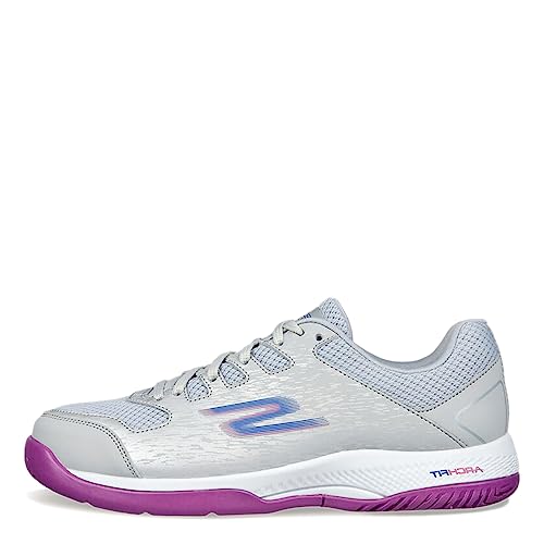Skechers Women's Viper Court-Athletic Indoor Outdoor Pickleball Shoes with Arch Fit Support Sneakers, Grey/Purple, 7.5