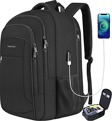 Extra Large Backpack for Men, Travel Laptop Backpack 17.3 Inch Anti Theft Water Resistant Business Backpack Carry On Backpack with USB Charging Port, TSA Big Backpack Durable Daypack Laptop Bag,Black