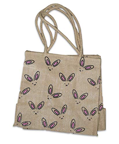 Thro Marlo Lorenz 2 Pack All Over Bunny Face Printed Jute Treat Bag Natural Tan Bags