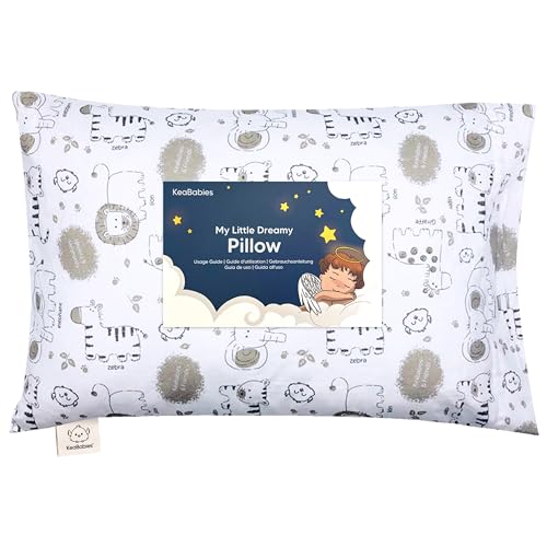 Toddler Pillow with Pillowcase - 13x18 My Little Dreamy Pillow, Organic Cotton Toddler Pillows for Sleeping, Kids Pillow,Travel Pillows,Mini Pillow,Nursery Pillow,Toddler Bed Pillow (KeaSafari)