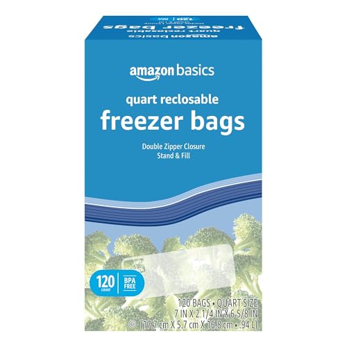 Amazon Basics Freezer Quart Bags, 120 Count (Previously Solimo)