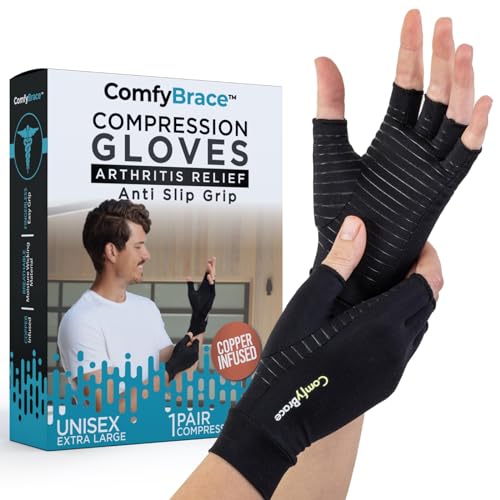 ComfyBrace Copper Infused Compression Arthritis Gloves for Hand & Finger Relief from pain/swelling caused by Rheumatoid Arthritis, carpal Tunnel, Tendonitis and Poor Circulation, Fits Men & Women