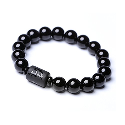 KIOMOY Crystal Obsidian Bracelet Engrave with Dragon or Phoenix totem Cylinder Bead Men or Women Natural Stone Chain Famous Fashion (Phoenix 10MM)