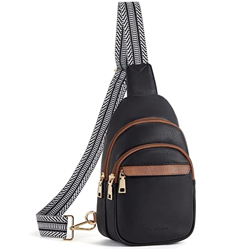 BOSTANTEN Small Sling Bag for Women Leather Crossbody Bags Fanny Pack Chest Bag for Travel, Black