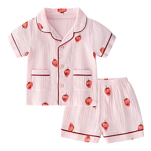 BINIDUCKLING Summer Pjs for Toddler Girl Button Up Pajamas 2T Strawberry