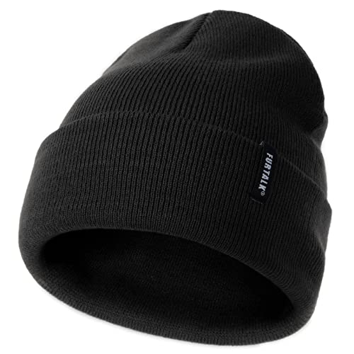 FURTALK Toddler Knitted Winter Hat Boys Girls Acrylic Beanie Hat Baby Kids Cuffed Winter Hats,Black