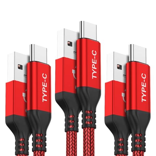 AkoaDa USB C Cable, 3-Pack (10ft+6.6ft+3.3ft) 3.1A USB A to USB-C Fast Charger Nylon Braided Cord Compatible with iPhone 15/15 Pro Max, Samsung Galaxy Note 20 10 S21 S20 Plus,LG V50,Moto Z Z3 (Red)
