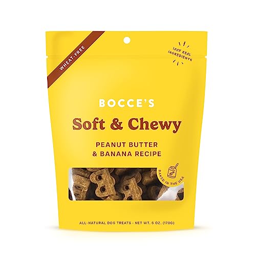 Bocce's Bakery Oven Baked PB & Banana Recipe Treats for Dogs, Wheat-Free Everyday Dog Treats, Real Ingredients, Baked in The USA, All-Natural Soft & Chewy Cookies, Peanut Butter & Banana, 6 oz