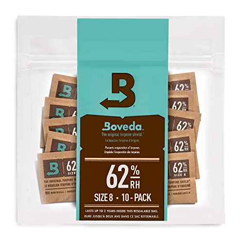 Boveda 62% RH Size 8-10 Pack Two-Way Humidity Control Packs - For Storing 1 oz - Moisture Absorber for Small Storage Containers - Humidifier Packs - Hydration Packets w/Resealable Bag