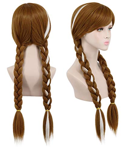 yuehong Long Brown Cosplay Weaving Double tail Braided Hair Wigs Synthetic Wig Costume