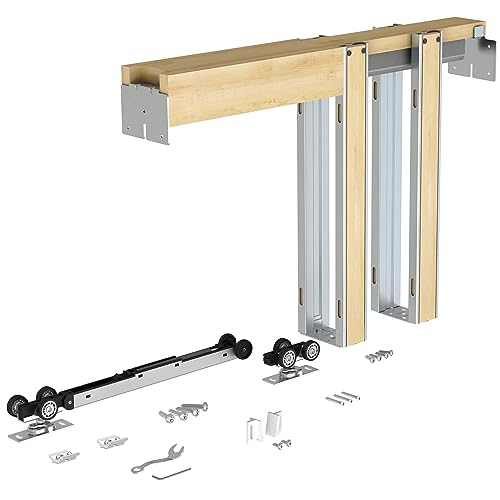 JUBEST Pocket Door Frame Kit with 88LBS Two-Way Soft-Close Mechanism, Smoothly and Quietly, Easy to Install Hidden Door Kit, for 24' to 36'x80' Door, Durable and Stylish