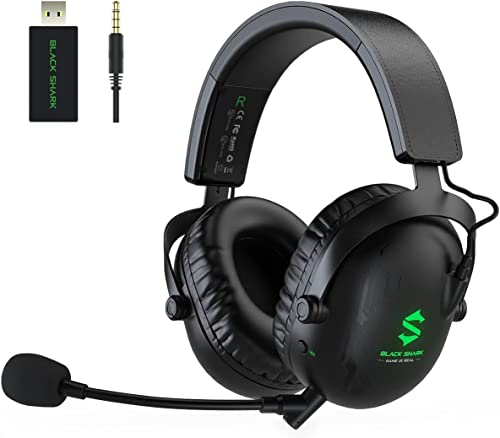 Black Shark Wireless Gaming Headset with Microphone, Bluetooth Xbox Headphone - Fast Connection, No Delay - 2.4GHz USB Headphone with Over Ear Memory Foam for PC, PS5, PS4, Xbox