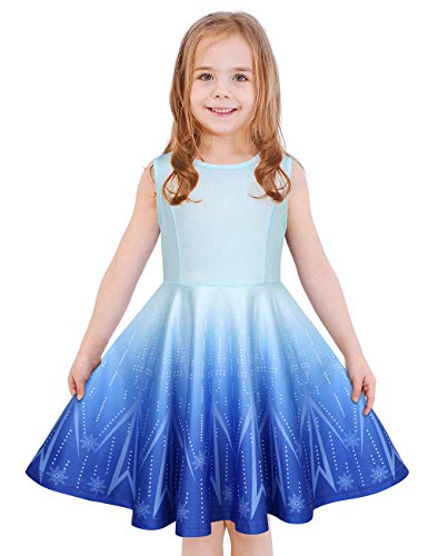 LaBeca Girls Printed Casual Party Twirly Sleeveless Dress Frozen L