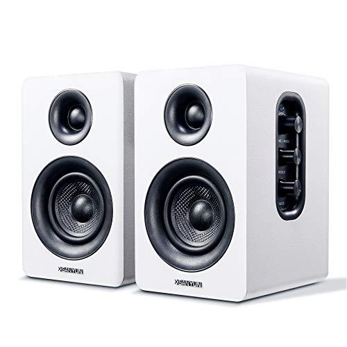 Sanyun SW208 3' Active Bluetooth 5.0 Bookshelf Speakers – 60W Carbon Fiber Speaker Unit - Built-in 24bit DAC Dynamic 3D Surround Sound 2.0 Computer PC Monitor Gaming (Pair, White)