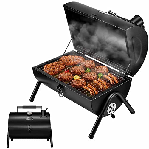 MAISON HUIS Adjustable Portable Charcoal Grill Multi-functional Metal Small BBQ Smoker for Outdoor Hiking Picnic(Black)