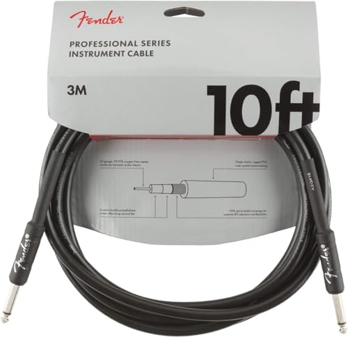 Fender Professional Series Instrument Cable, Guitar Cable 10 ft, Stage Ready with Anti-Kinking Design, Black