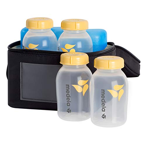 Medela Breast Milk Storage Cooler Bag with Contoured Ice Pack, 4 Bottles and Lids, Convenient Breastmilk Transport