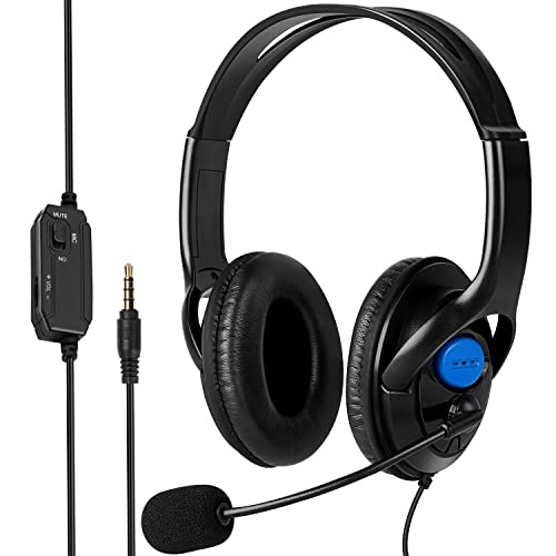 Sitechylor Kids Headset, Headphone with Microphone Wired for Phone PS4/PS5 - Noise Reduction Adjustable Headband Memory Foam (Black Blue)