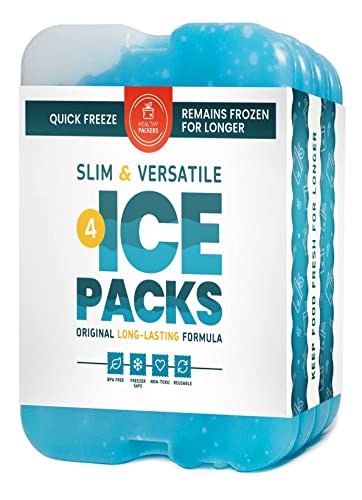 Healthy Packers Ice Packs for Lunch Boxes - Freezer Packs - Original Cool Pack | Cooler Accessories for The Beach, Camping, and Fishing | Slim & Long-Lasting Reusable Ice Pack for Coolers (Set of 4)