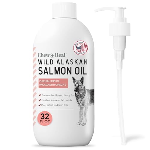 Pure Wild Alaskan Salmon Oil for Dogs - 32 oz. - Pump Cap Bottle - Contains Omega-3 and 6, Vitamin D, EPA, and DHA for Healthy Skin and Coat - Toxin Free