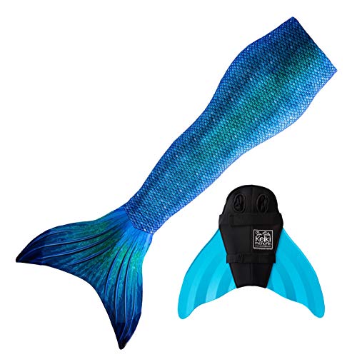 Sun Tails Mermaid Tail + Monofin for Swimming (Child M 6-7, Blue Lagoon - Turquoise Monofin)