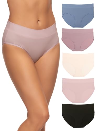Felina Women's Pima Cotton Hipster Panties - Comfortable Seamless Underwear for Women, 5-Pack (Large, City Basics) - Womens Cotton Breathable Stretch Underwear