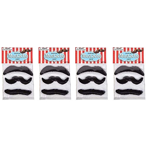 Rhode Island Novelty 3.5 Inch Mustaches, 4 Packs of 3 mustaches (12 total)