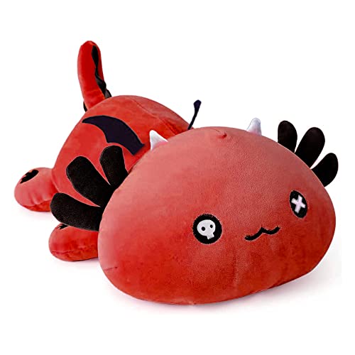 Onsoyours Cute Axolotl Plush, Soft Stuffed Animal Bat Salamander Plush Pillow, Kawaii Plushie Toy for Kids (Red Axolotl A, 19')