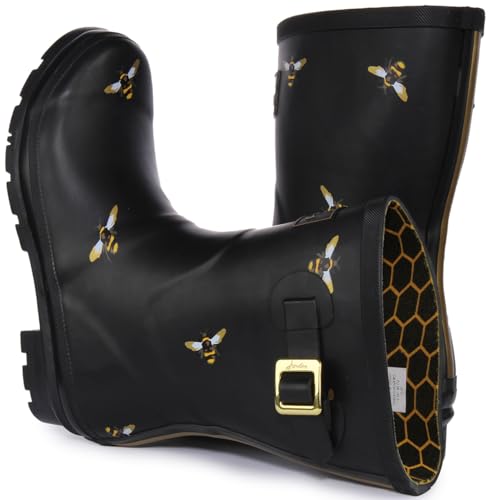 Joules Women's Wellington Boots, Black Metallic Bees, 7