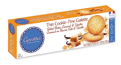 Gavottes French Butter Cookie | Salted Butter Caramel & Vanilla Cookies | Gavottes Gourmet Butter Cookies with Caramel & Vanilla From France | 4 Snack Packs per Box (16 cookies | 4.23oz/120g)