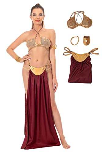 Womens Princess Slave Costume Bikini Outfits Sexy Lingerie Bra Skirt Dress Halloween Costumes for Adults