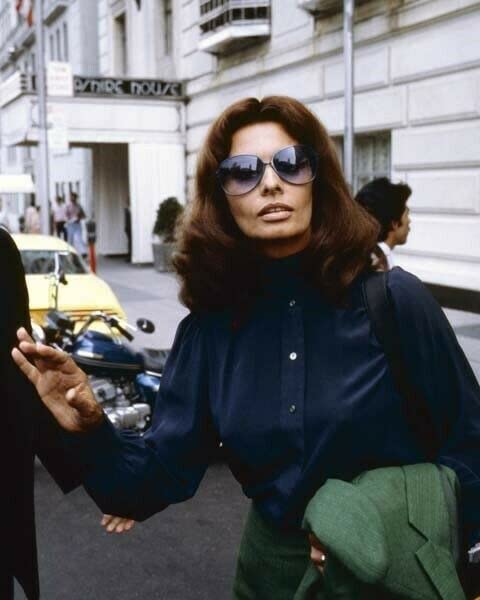 Sophia Loren circa 1970's always chic in sunglasses & dark blouse 11x17 poster