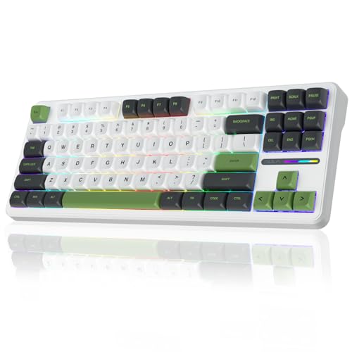 AULA F87 Wireless Mechanical Keyboard,75% TKL Gasket Custom Hot Swappable Keyboard,2.4Ghz/Type-C/Bluetooth Gaming Keyboard,Pre-lubed Greywood Switch RGB Backlit Keyboard for WINS/PC/Mac(White & Green)