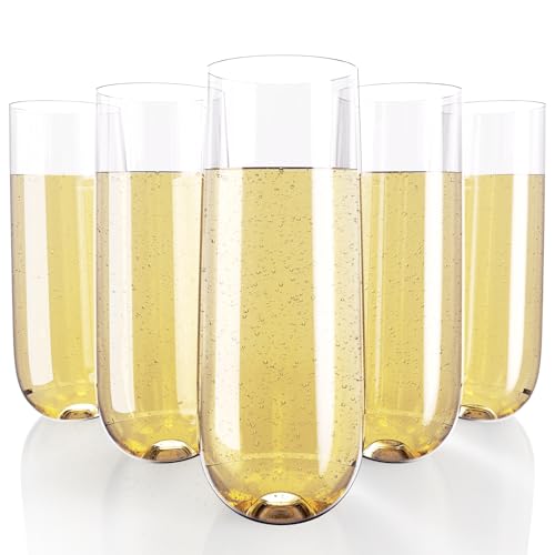 JOLLY CHEF 24 Pack Stemless Plastic Champagne Flutes 9 oz, Crystal Clear Stemless Plastic Toasting Glasses, Clear Disposable Unbreakable Drinkware Ideal for Wedding, Birthday, Party