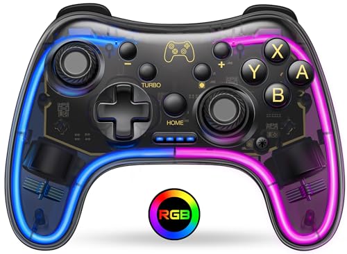 Switch Controller Compatible with Switch/Lite/OLED Controller, Switch Pro Controller With RGB Breathing LED, Switch Controllers Remote Supports Multi-Platform&App with Turbo, Wake-up Function