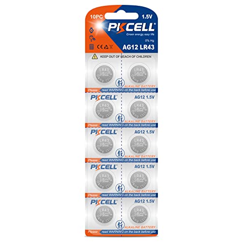 PKCELL 386 LR43 SR43SW AG12 1.5V Alkaline Watch Battery for Thermometer 10 Counts