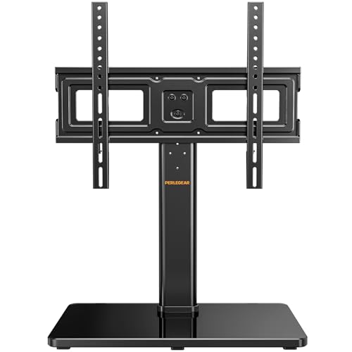 Perlegear Tabletop TV Stand, Universal TV Stand for 23–60 Inch LCD/LED/OLED TVs, Height-Adjustable TV Stand with Tempered Glass Base & Cable Management, VESA 400x400mm, PGTVS02