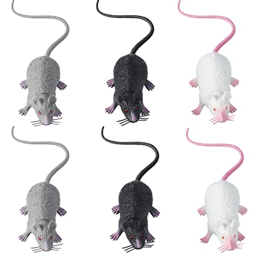 Boao 6 Pcs Plastic Rat Fake Rat Toys Plastic Mice Simulation Mouse Toys April Fools' Day Terrible Prank Party Halloween Props Cats and Dogs Interesting Toys Decoration